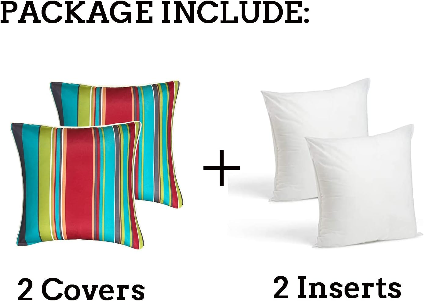 2 Pack Striped Outdoor Throw Pillows With Inserts