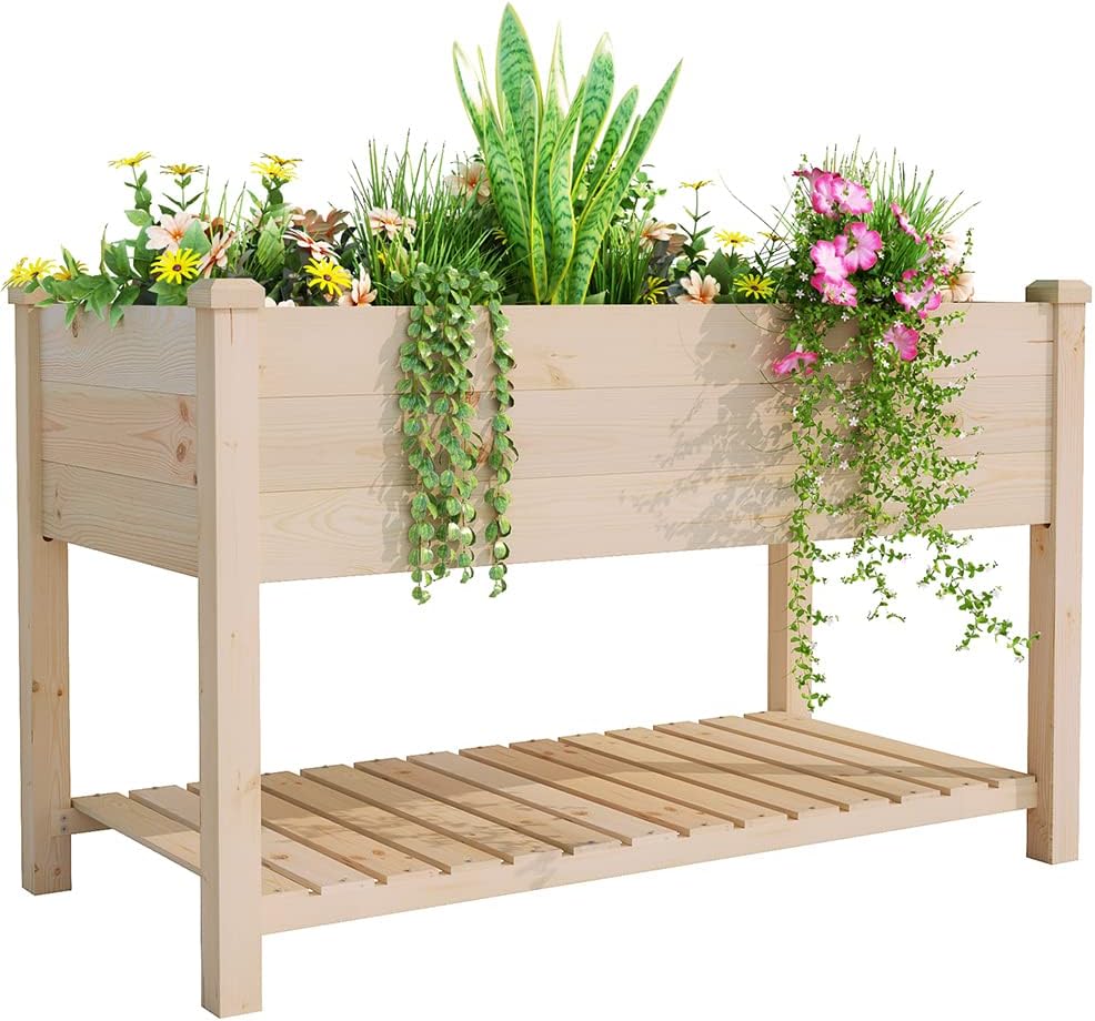 Natural Wood Elevated Garden Bed