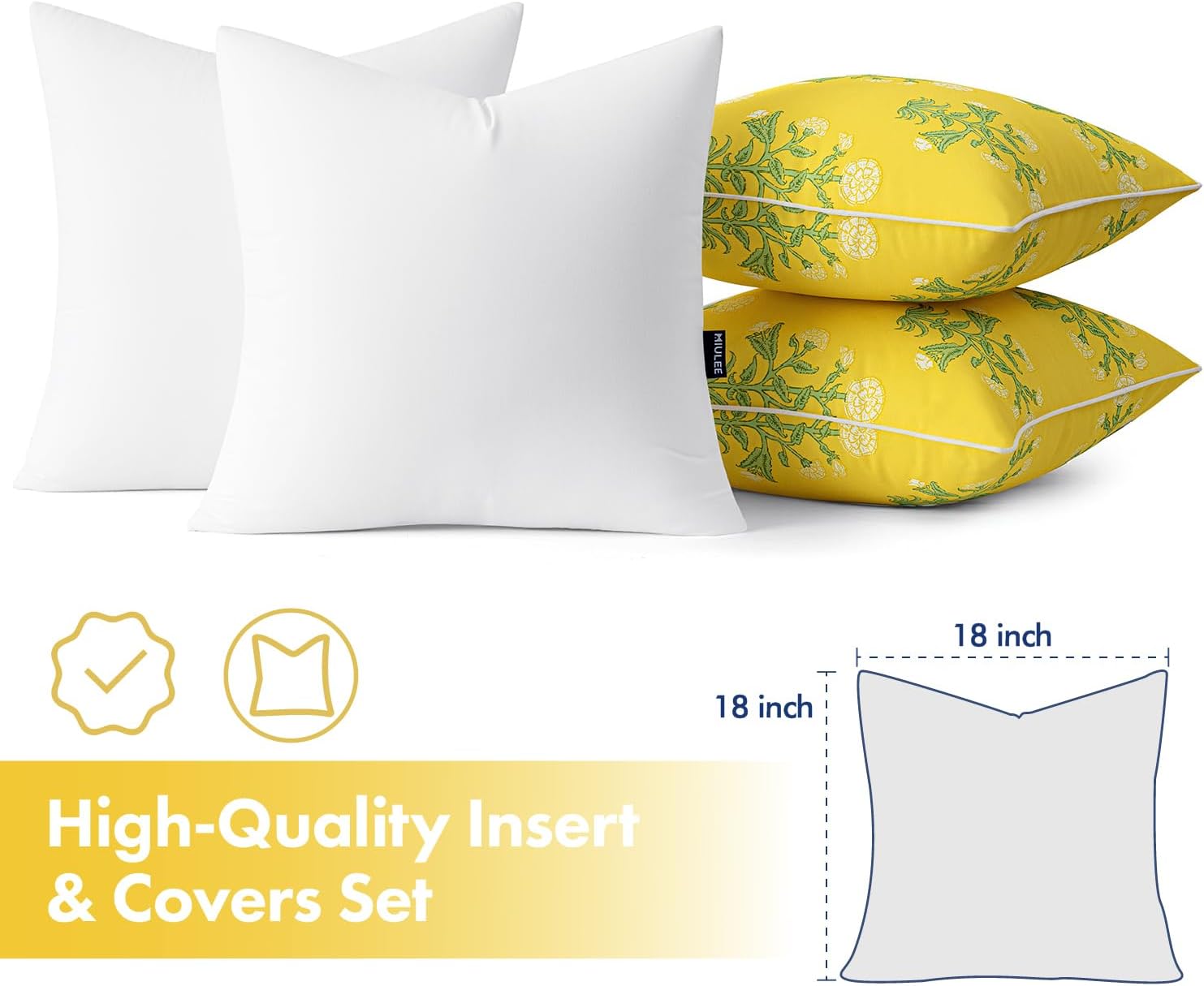 2 Pack Yellow Floral Outdoor Throw Pillows With Inserts