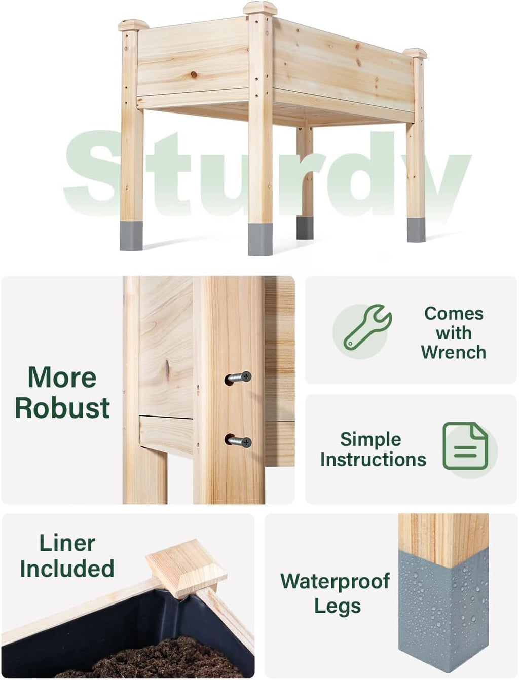 Heavy Duty Reinforced Wooden Elevated Garden Bed