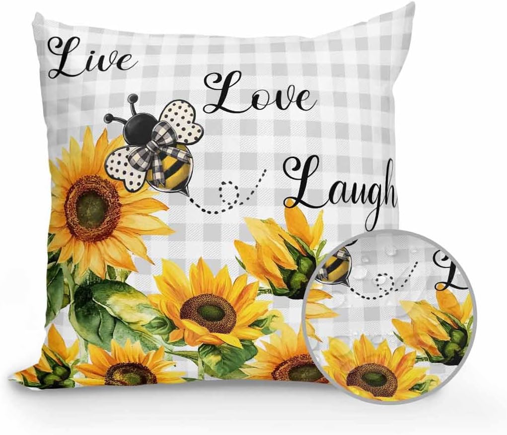 1 Pack Sunflower Bee Outdoor Throw Pillow With Insert
