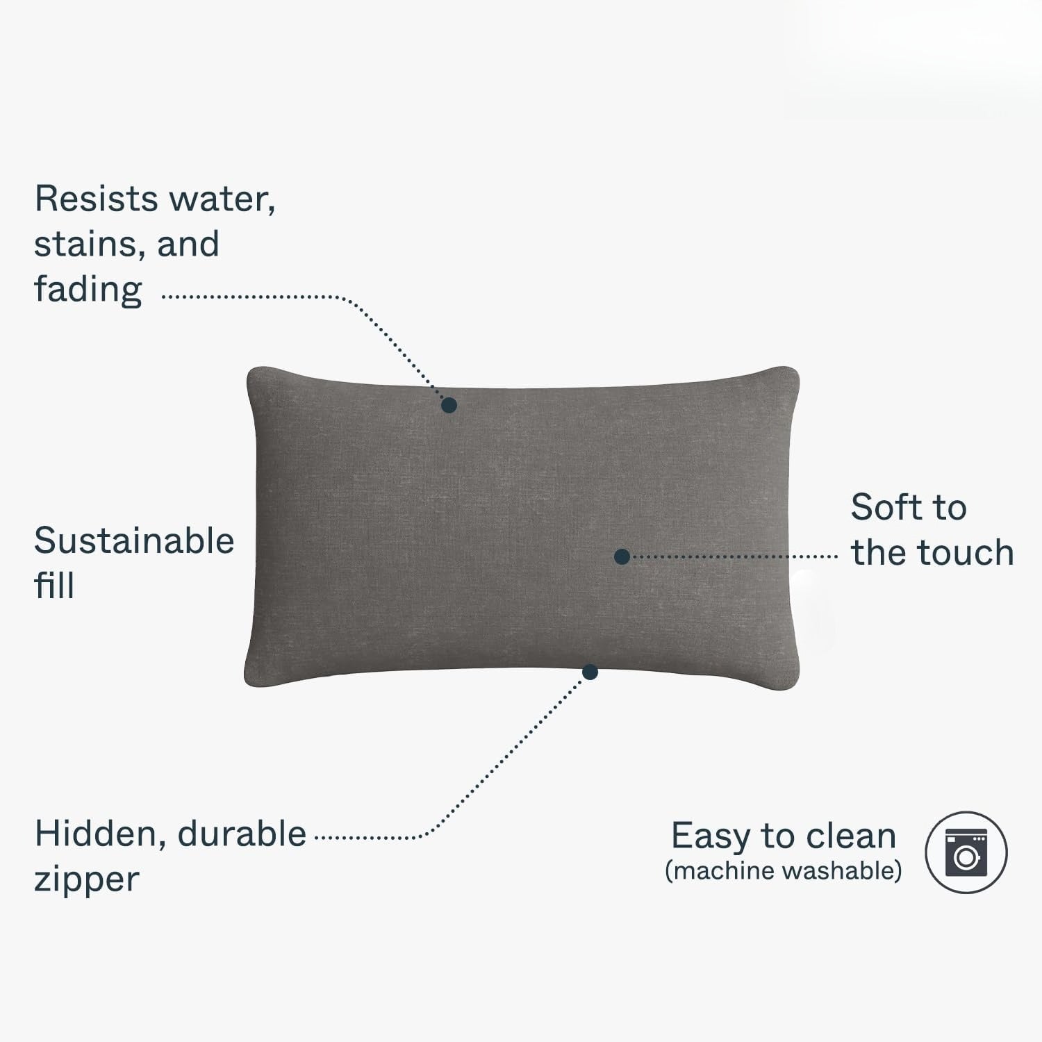 12x20 Dark Pebble Gray Outdoor Throw Pillow With Insert