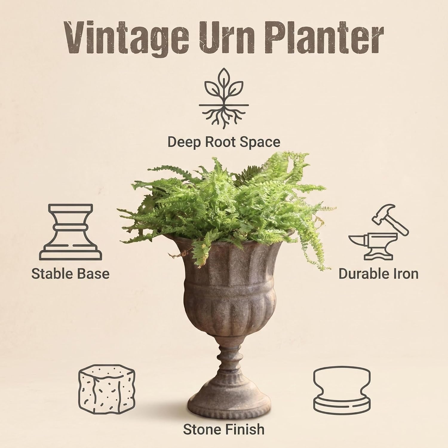 Embossed Stone Effect Vintage Urn Planter