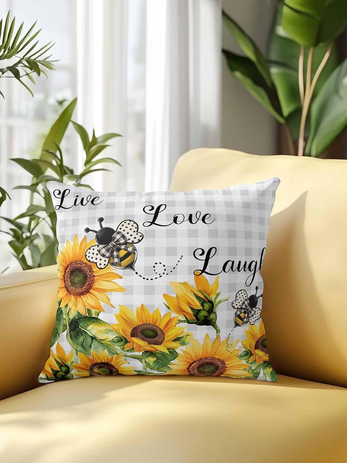 1 Pack Sunflower Bee Outdoor Throw Pillow With Insert