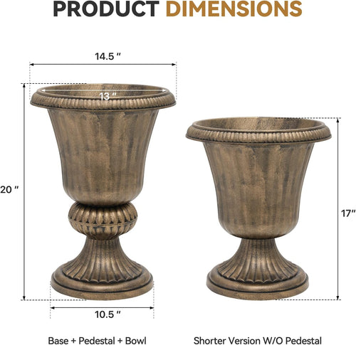 2 Bronze Pedestal Plastic Urn Planters