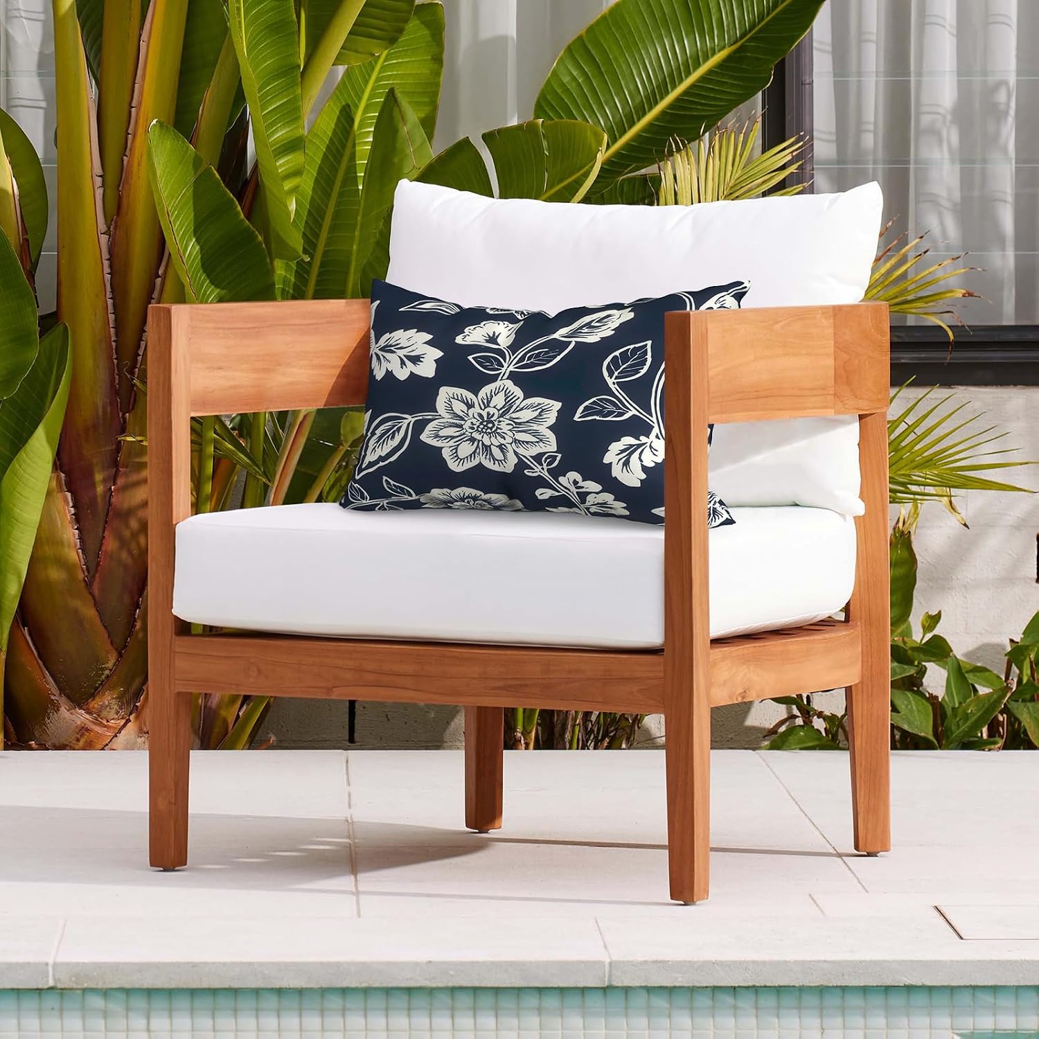 2 Pack Navy Vines Outdoor Lumbar Throw Pillows With Inserts