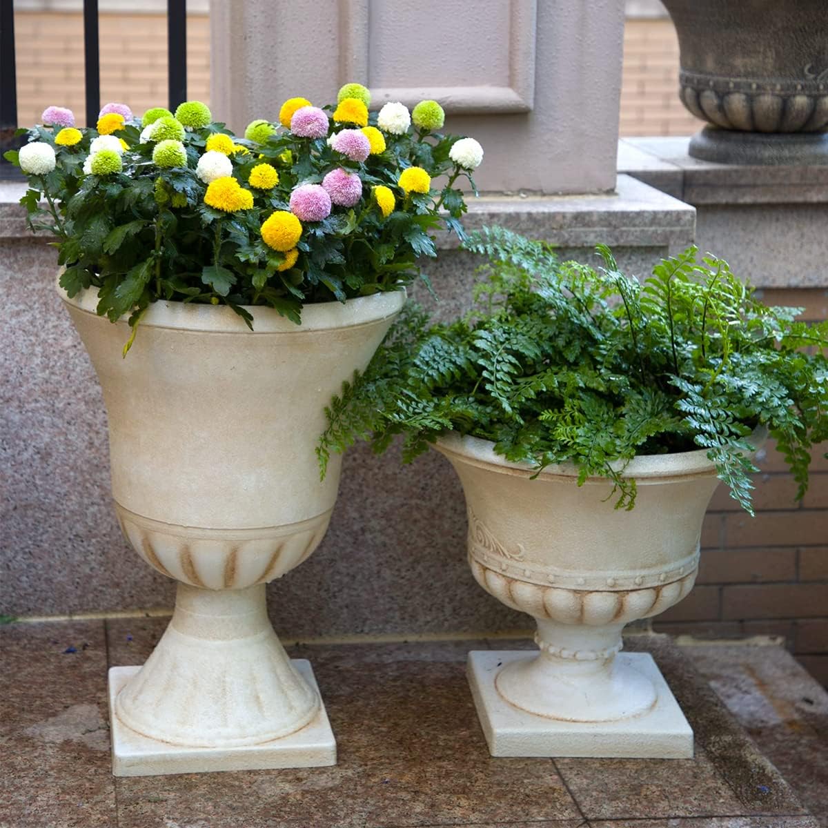 2 Pack Beige Imitation Stone Resin Urn Planters