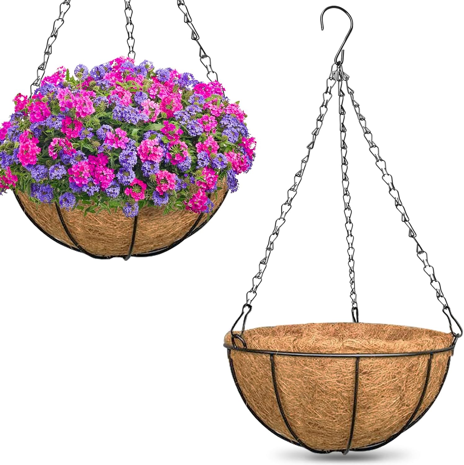 2 Pack Metal Wire Hanging Baskets Coco Liner