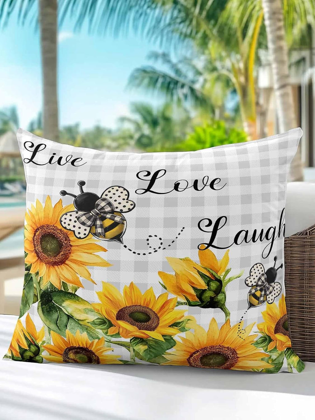 1 Pack Sunflower Bee Outdoor Throw Pillow With Insert