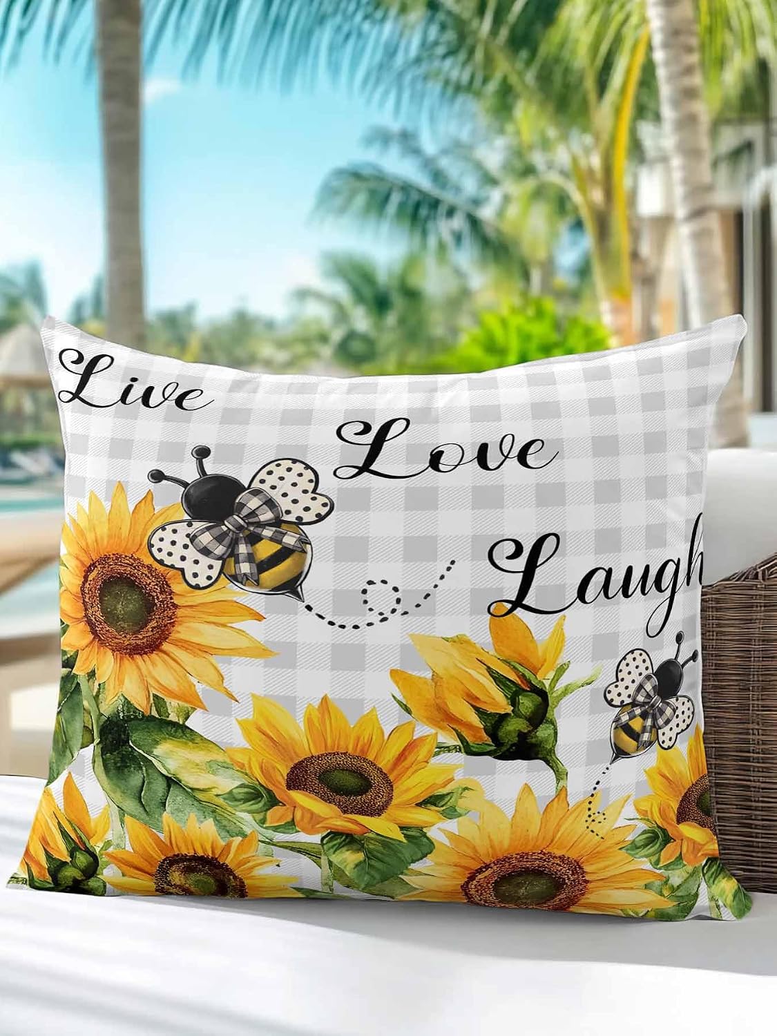 1 Pack Sunflower Bee Outdoor Throw Pillow With Insert
