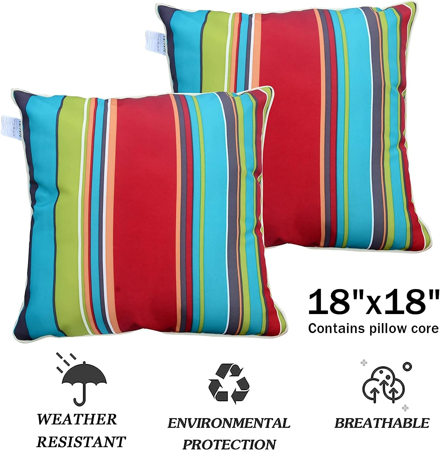 2 Pack Striped Outdoor Throw Pillows With Inserts