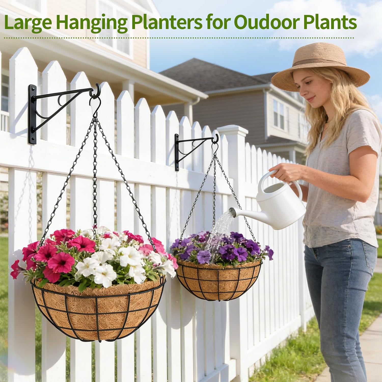 4 Pack Metal Hanging Baskets With Coir Liners