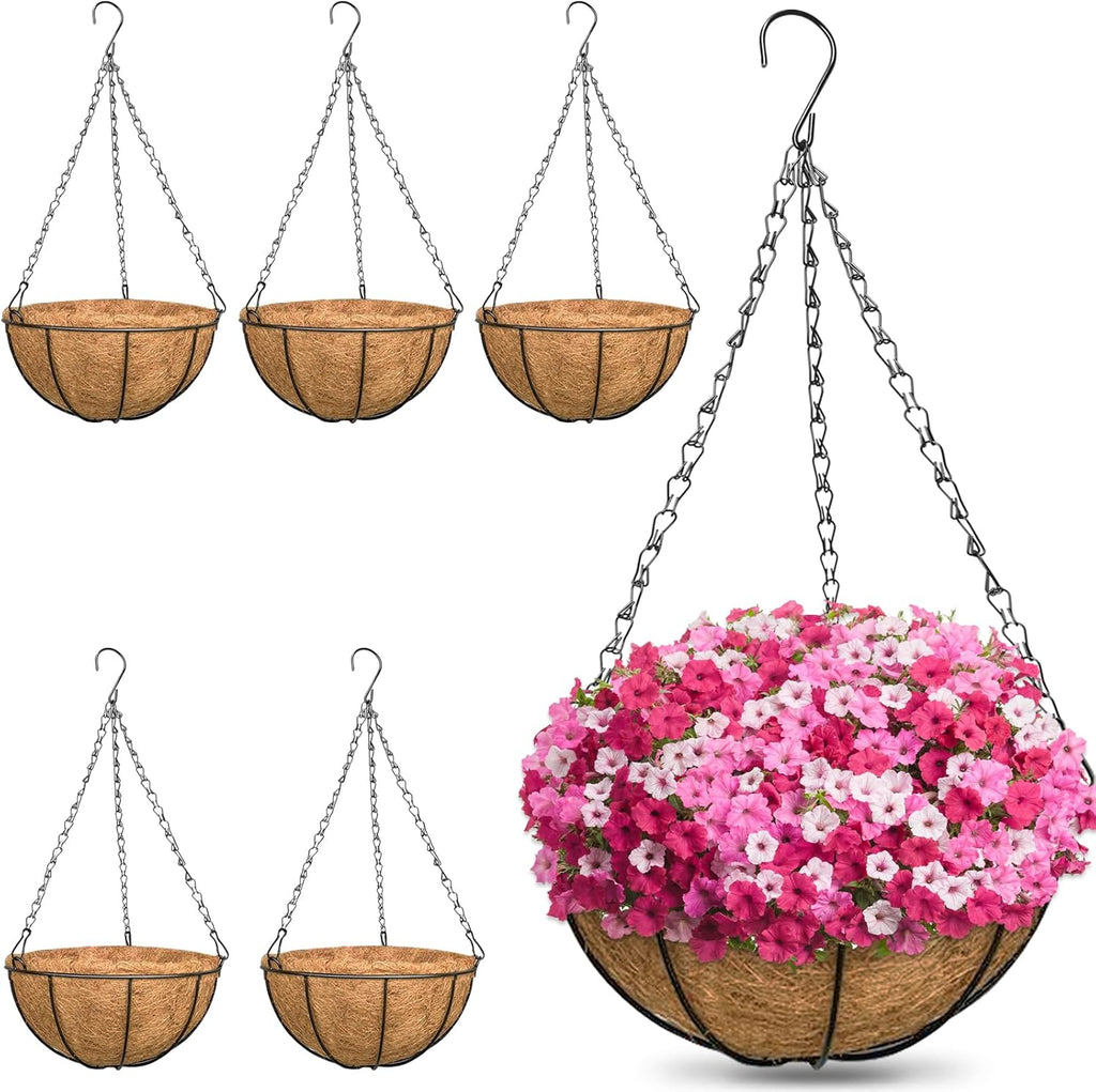 6 Pack Metal Hanging Baskets Coconut Liners