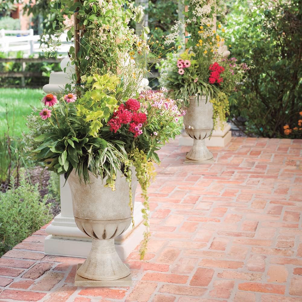 2 Pack Beige Imitation Stone Resin Urn Planters