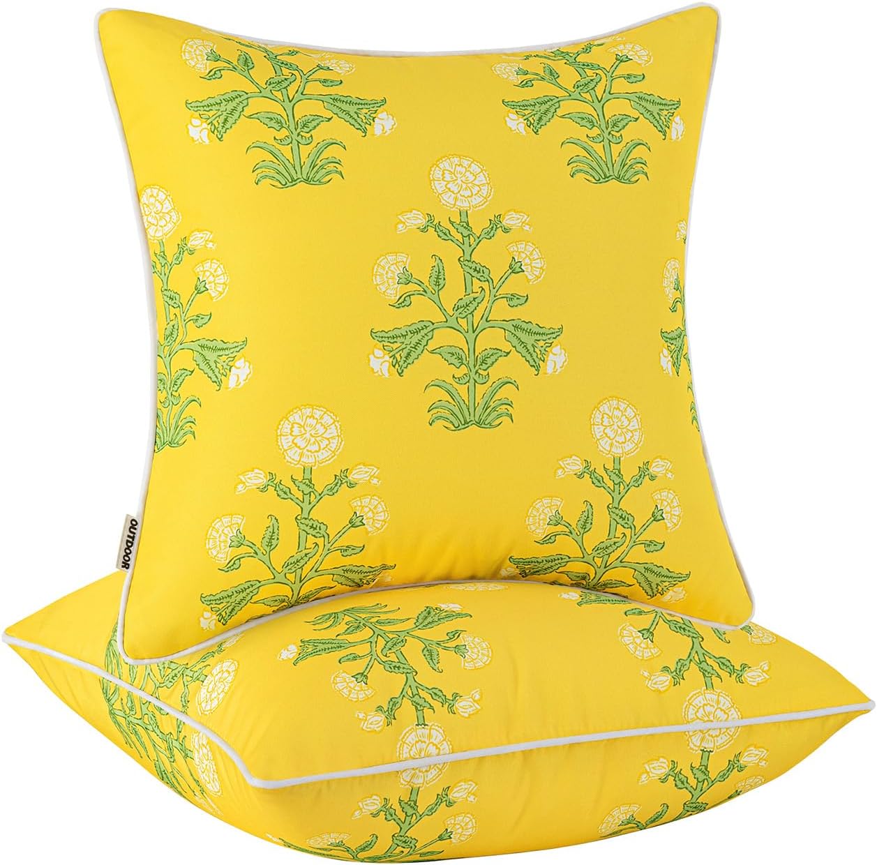 2 Pack Yellow Floral Outdoor Throw Pillows With Inserts