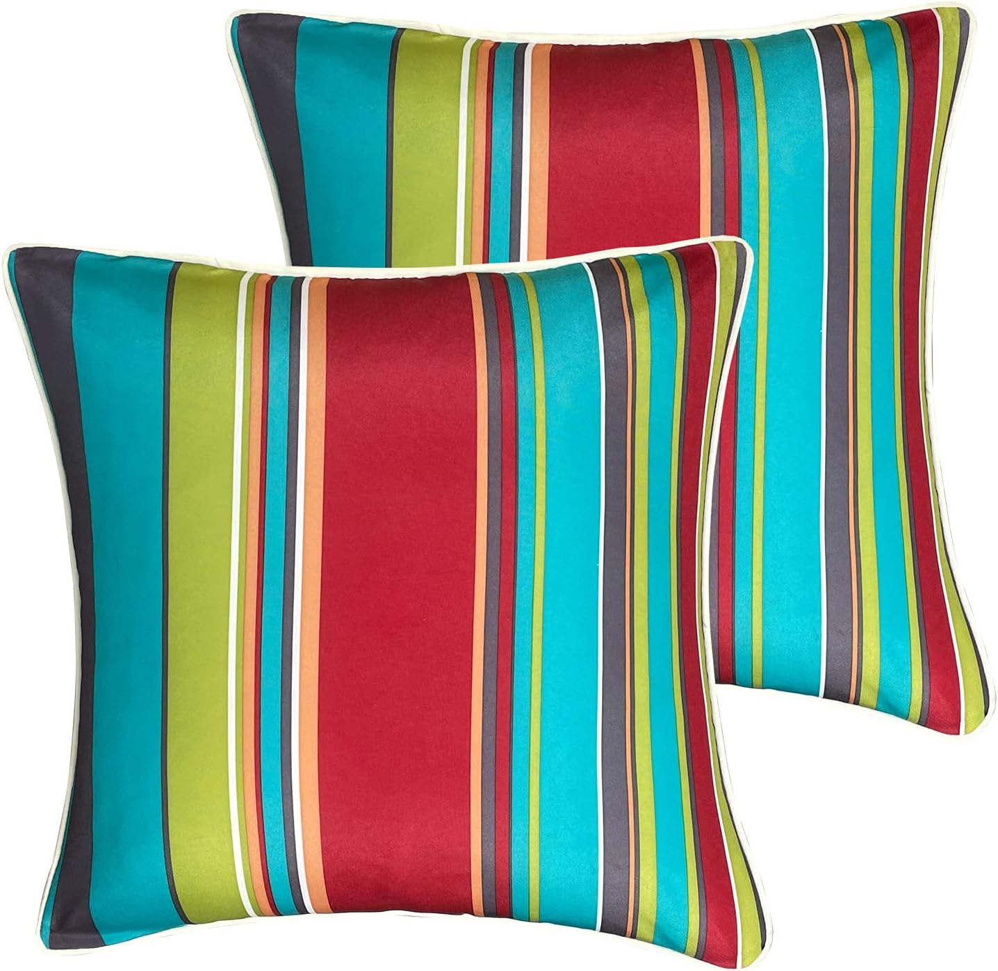 2 Pack Striped Outdoor Throw Pillows With Inserts