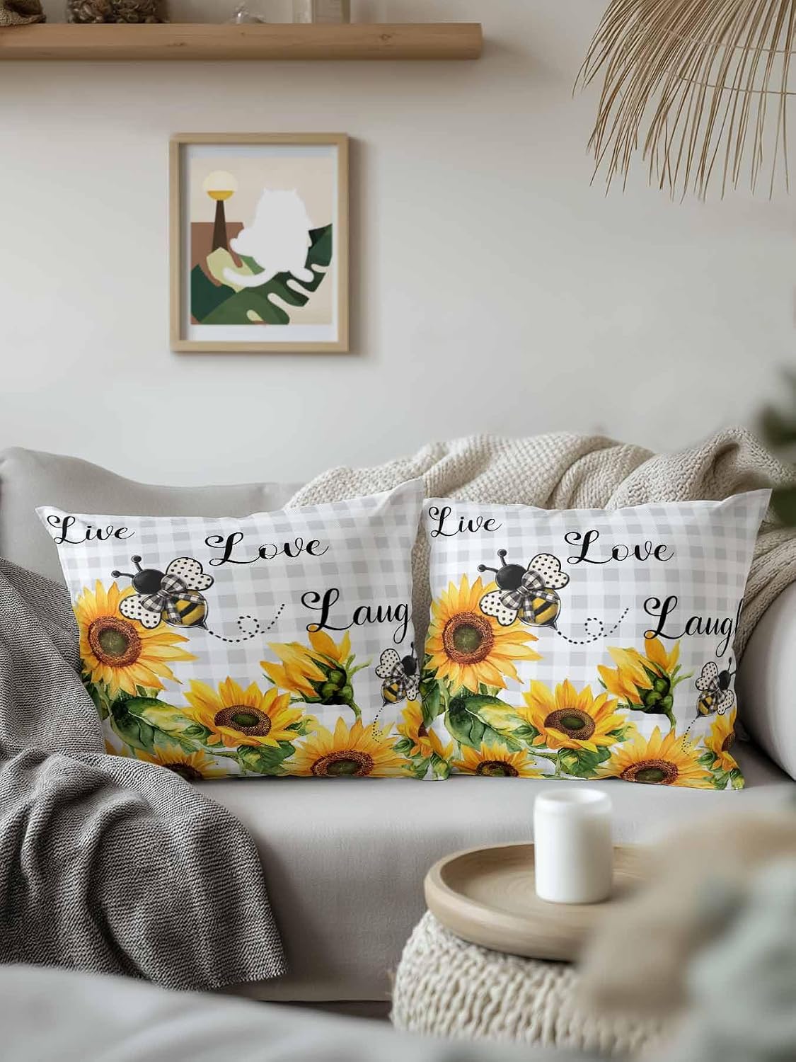 1 Pack Sunflower Bee Outdoor Throw Pillow With Insert