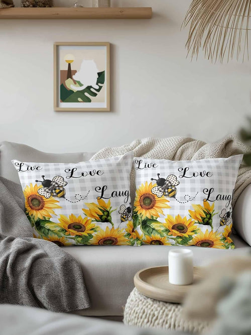 1 Pack Sunflower Bee Outdoor Throw Pillow With Insert