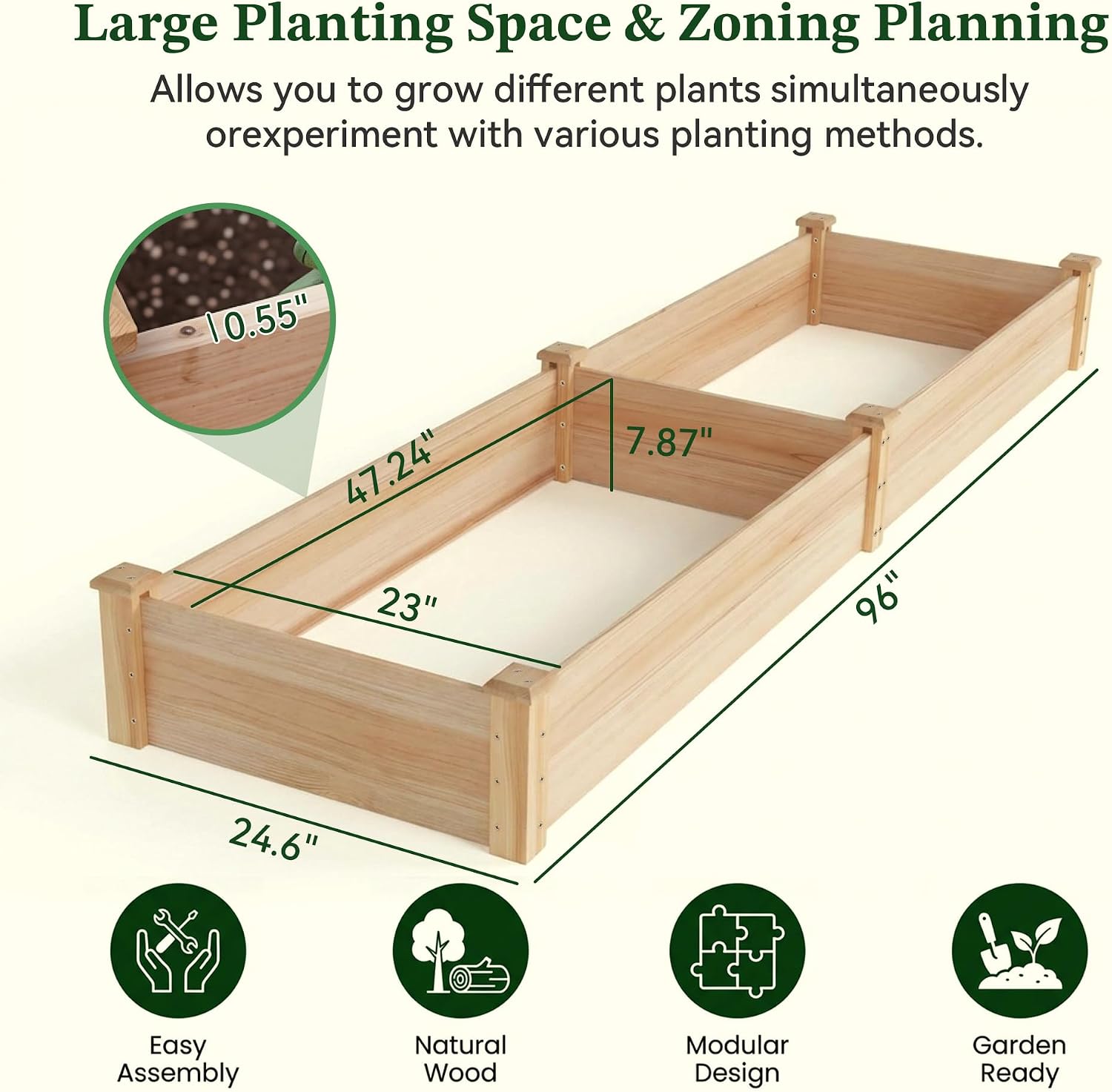 Natural Wood Divisible Garden Bed