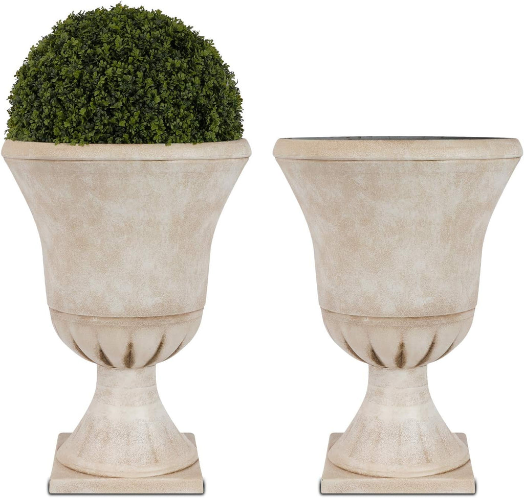 2 Pack Beige Imitation Stone Resin Urn Planters