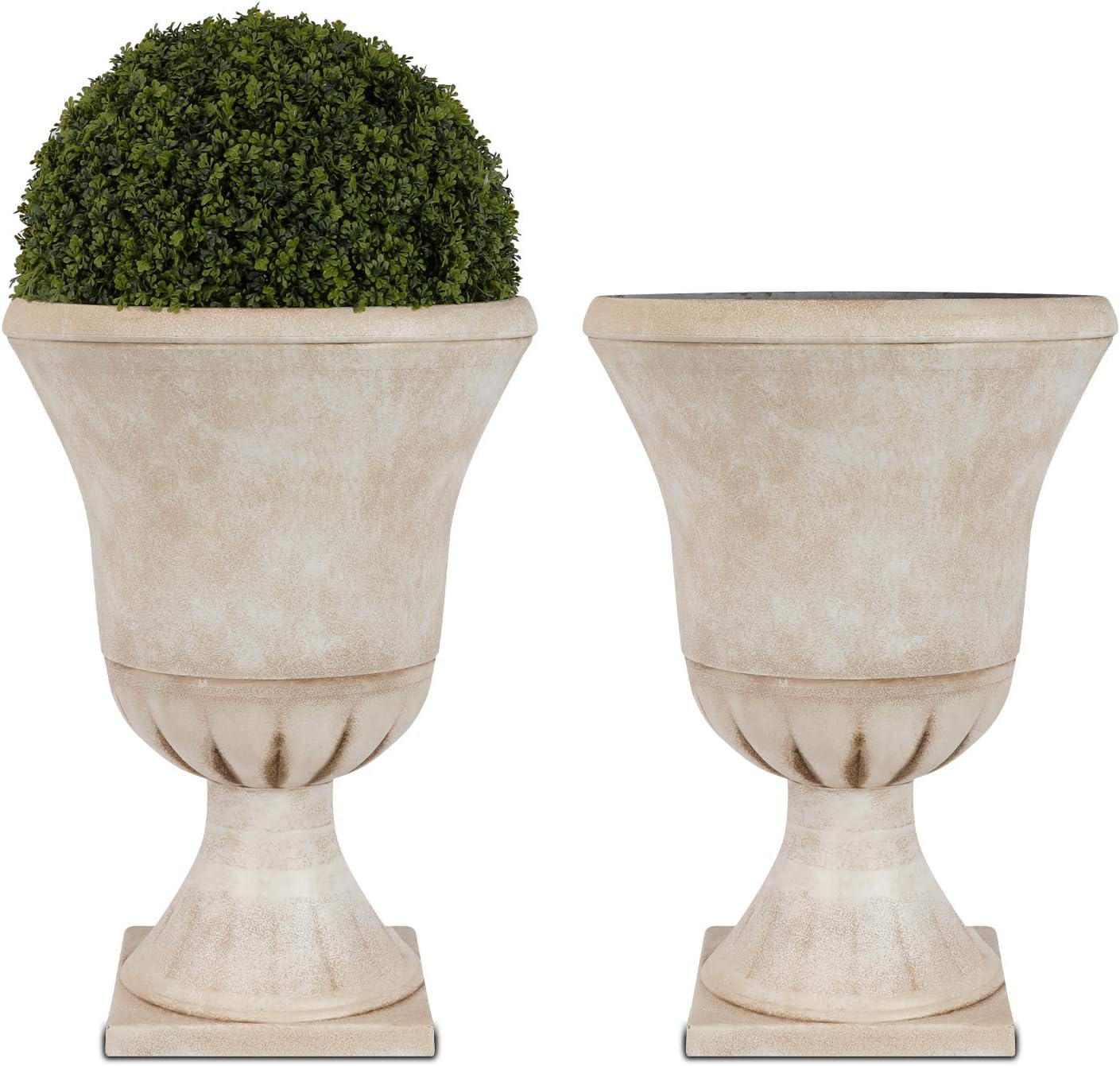 2 Pack Beige Imitation Stone Resin Urn Planters