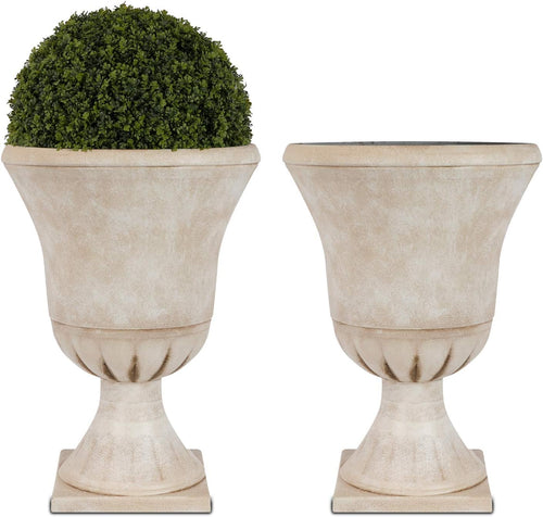 2 Pack Beige Imitation Stone Resin Urn Planters