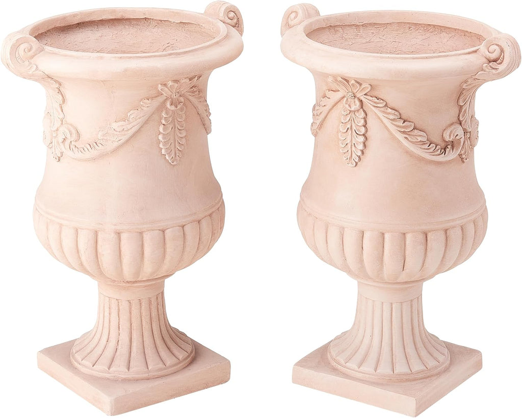 2 Terracotta Relief Urn Planters