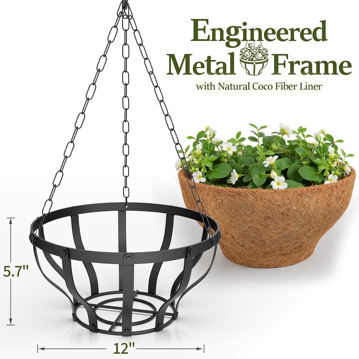 3 Pack Wrought Iron Hanging Baskets Coco Liner