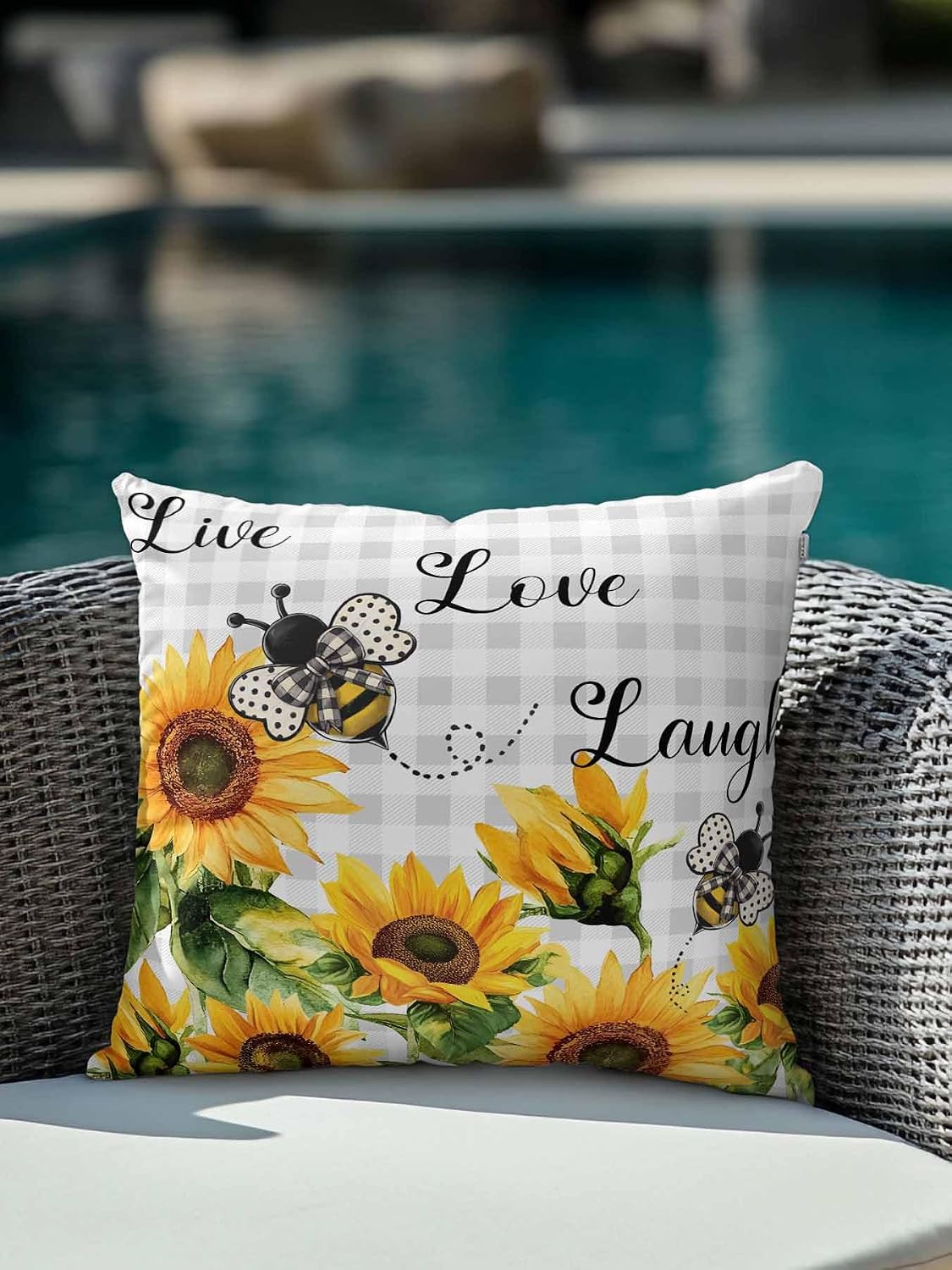 1 Pack Sunflower Bee Outdoor Throw Pillow With Insert