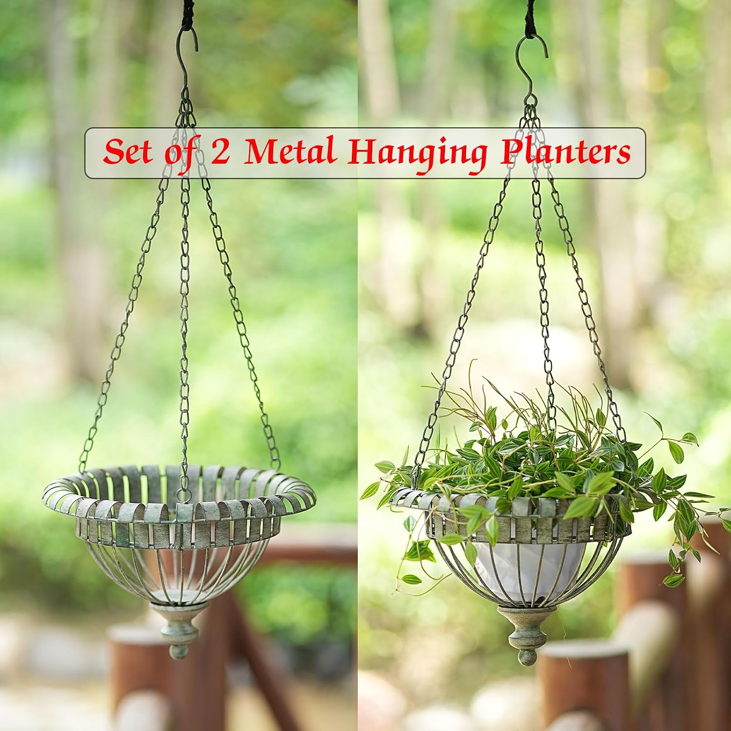 Rusty Metal Hanging Planters Set
