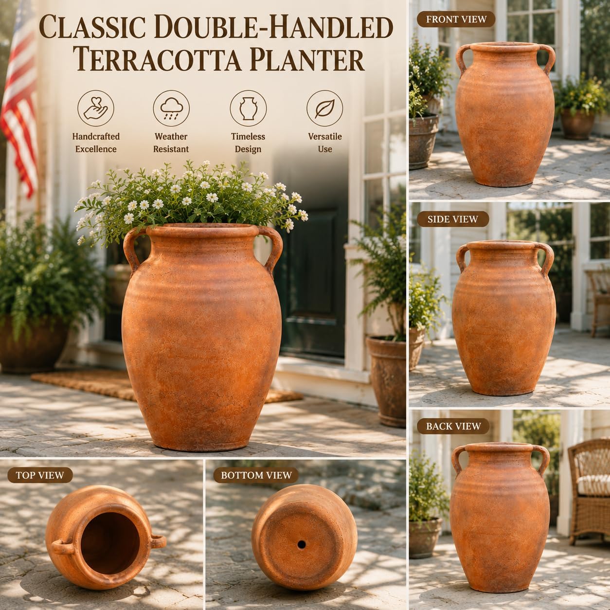 Terracotta Vintage Handled Urn Planter