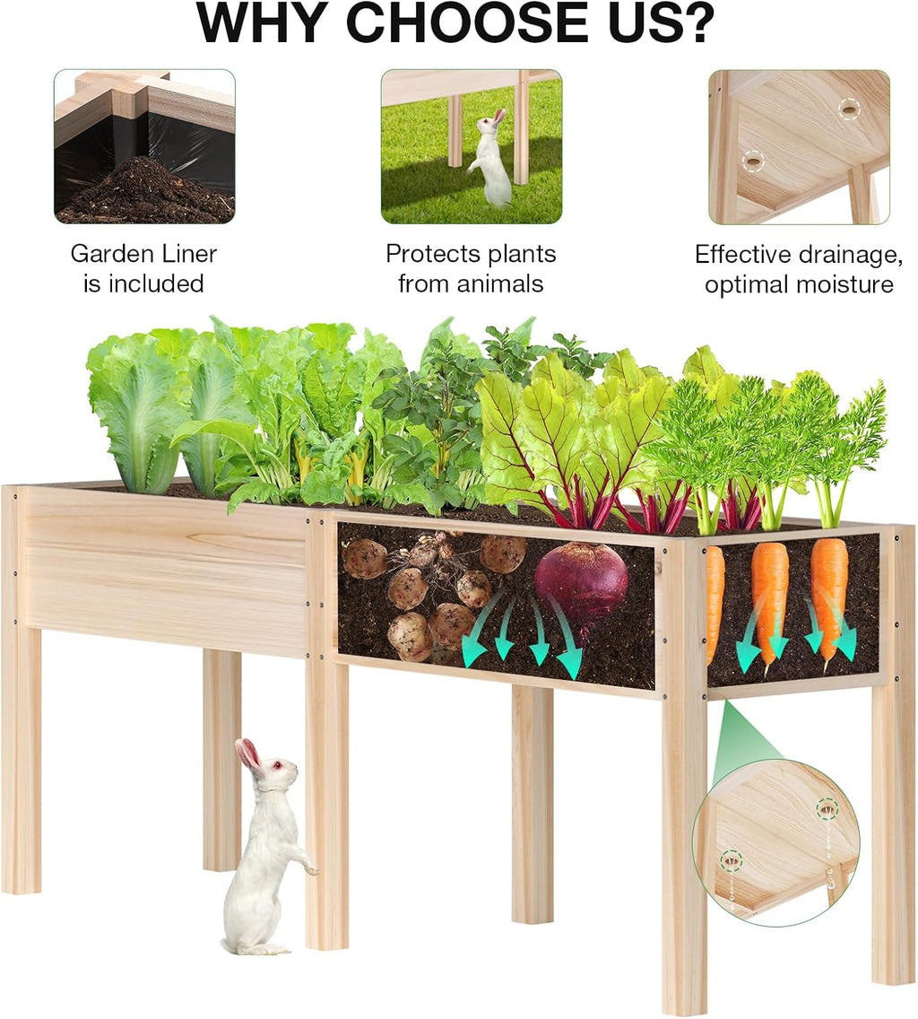 Elevated Wooden Divided Garden Bed
