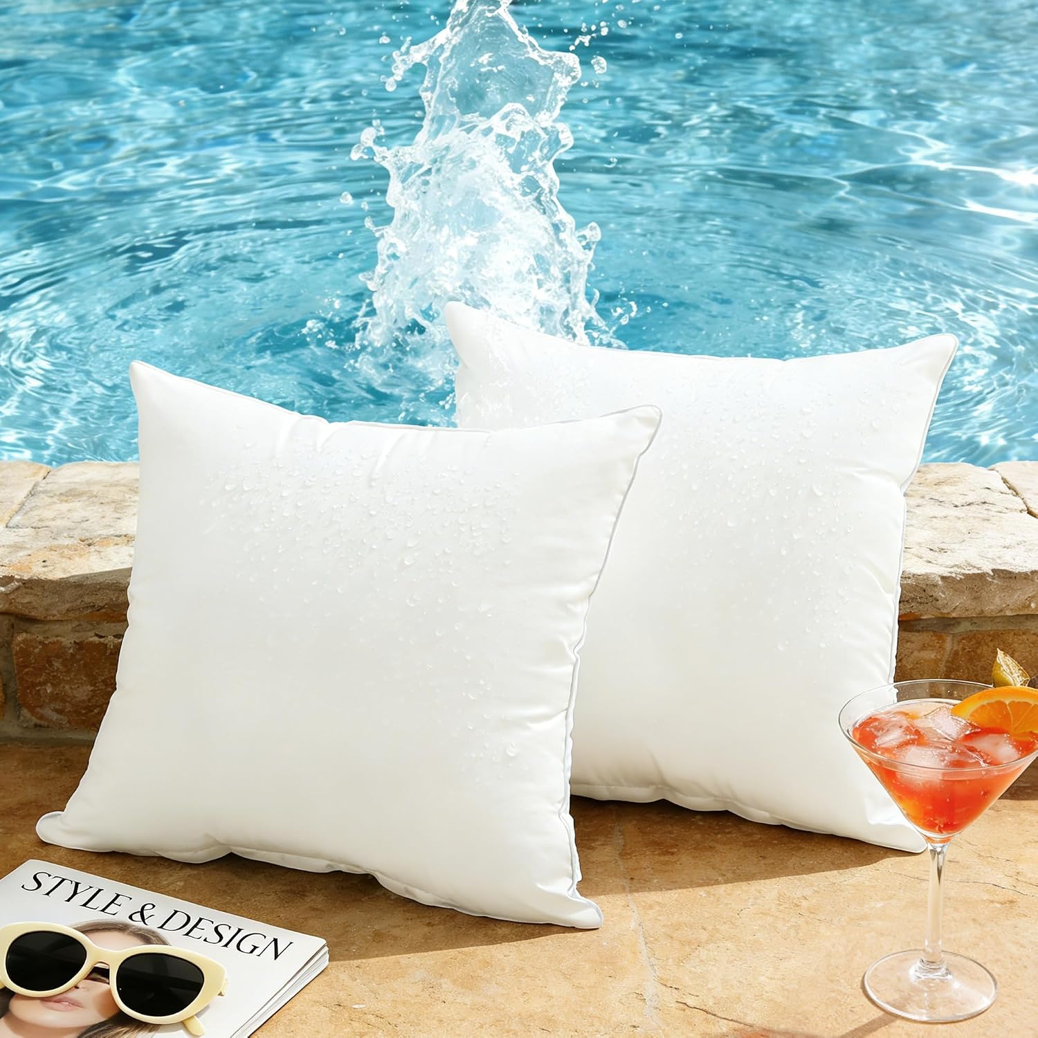 2 Pack 16x16 White Waterproof Outdoor Pillow Inserts