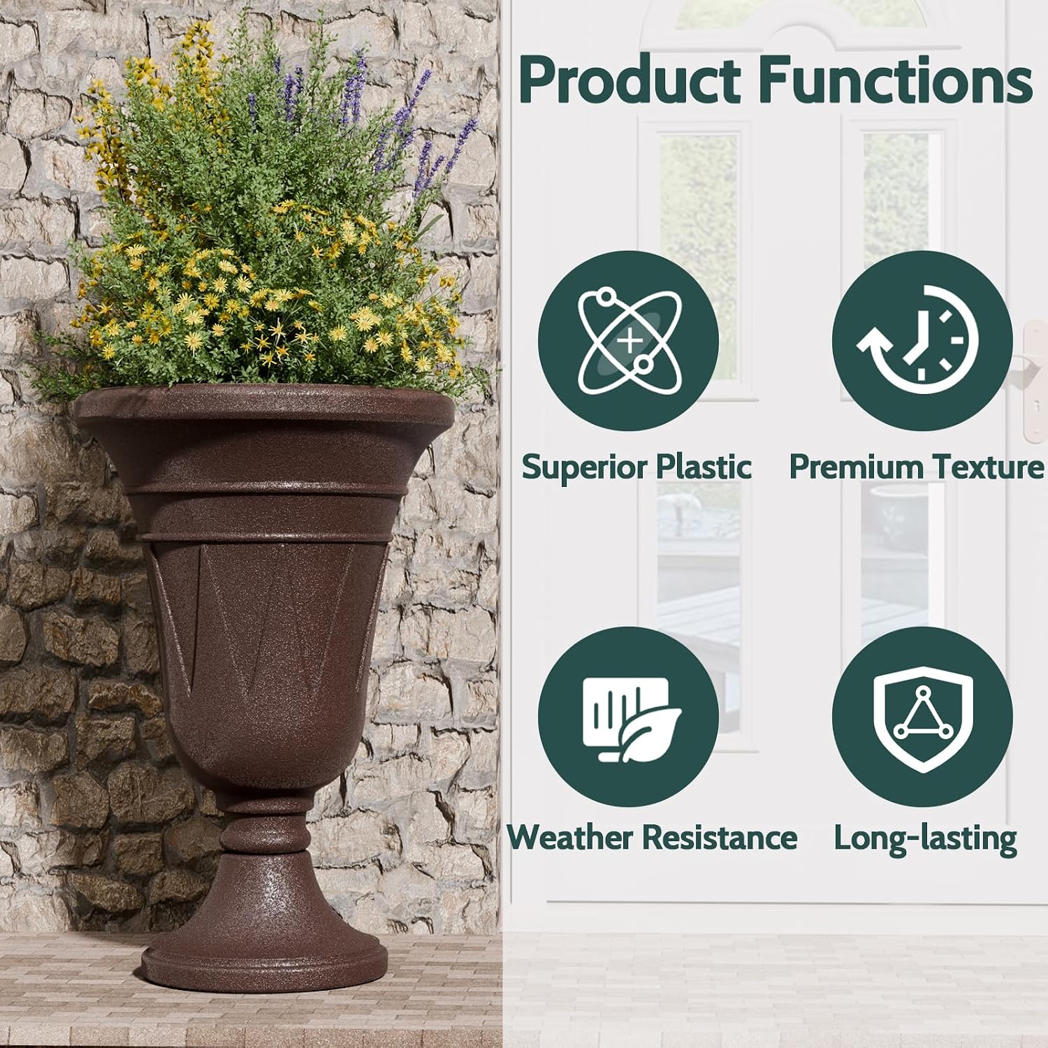 2 Brown Trophy Plastic Urn Planters