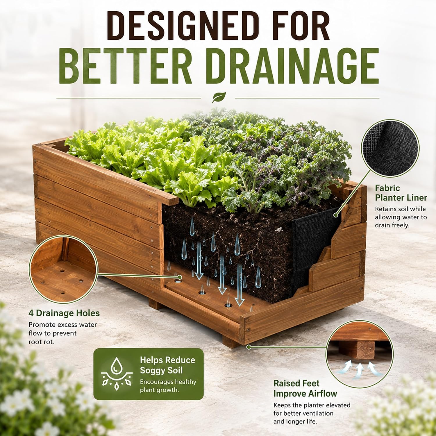 Wood Rectangular Garden Planter Box