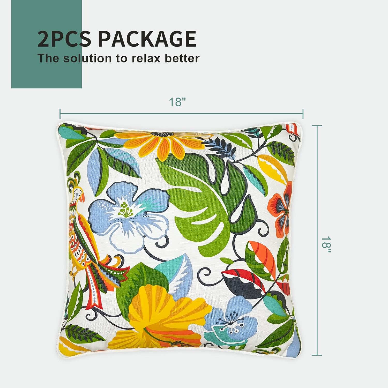 2 Pack 18x18 Outdoor Throw Pillows Flower Bird