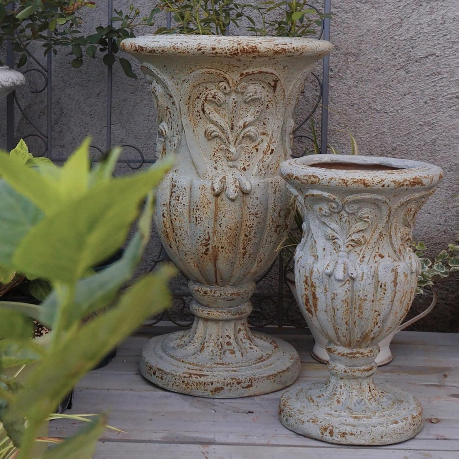 Vintage European Cement Fiber Garden Urn Planter
