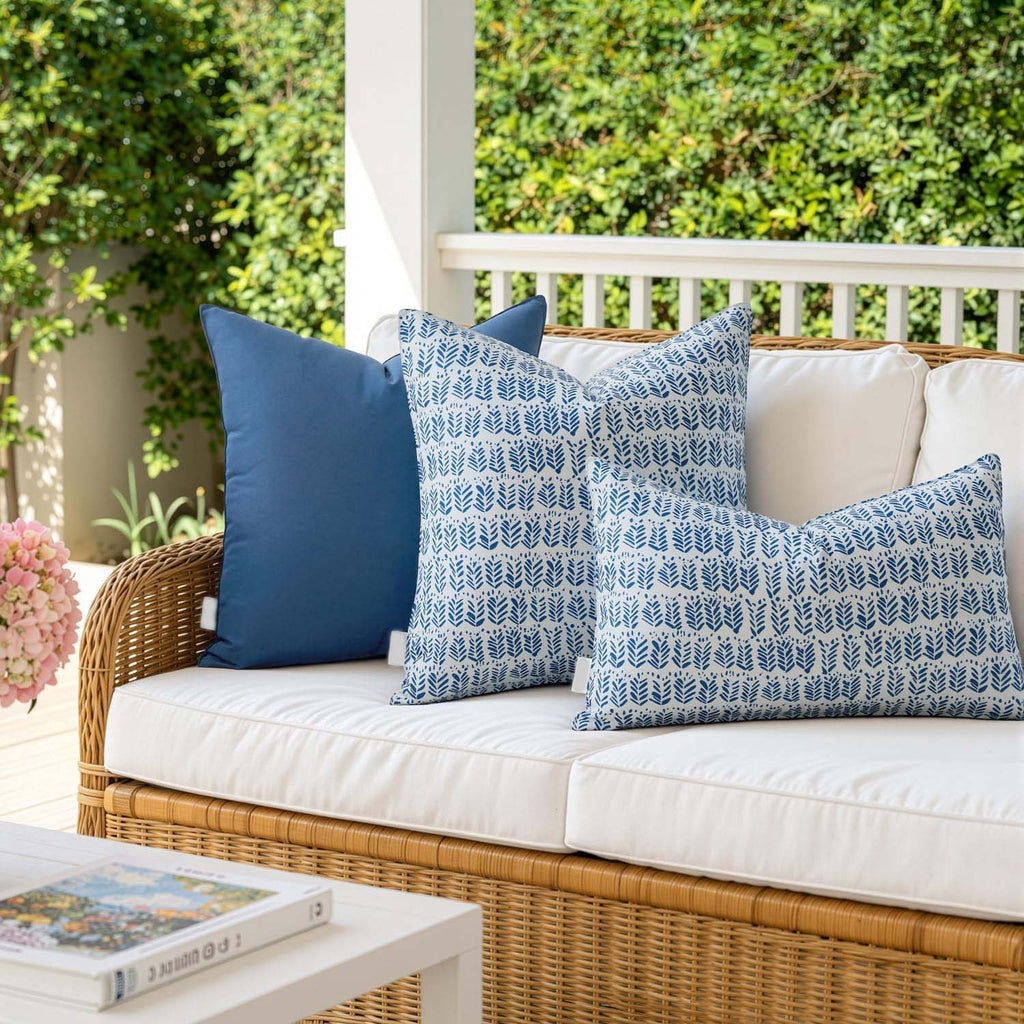 2 Pack Royal Blue Leaves Outdoor Throw Pillows With Inserts