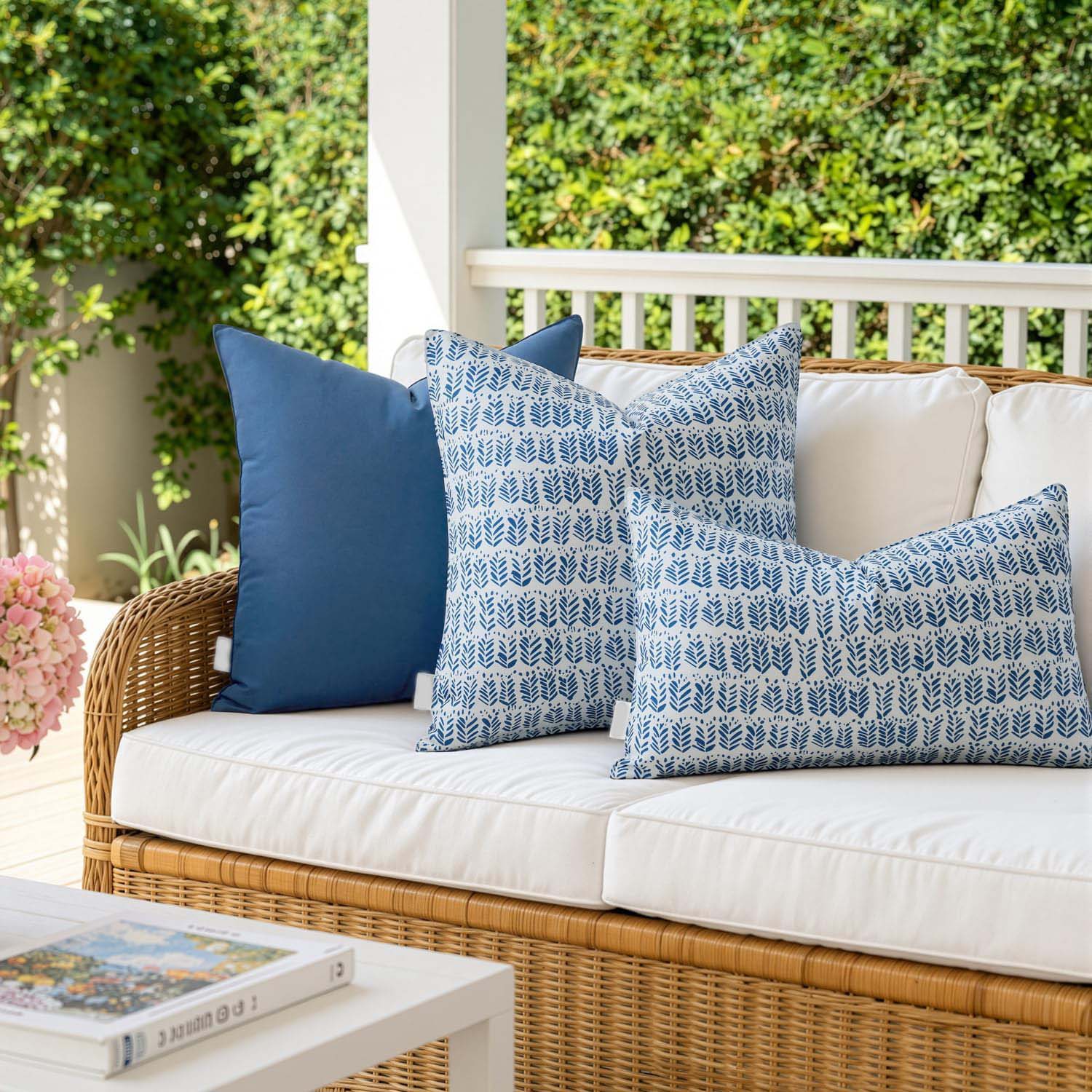 2 Pack Royal Blue Leaves Outdoor Throw Pillows With Inserts