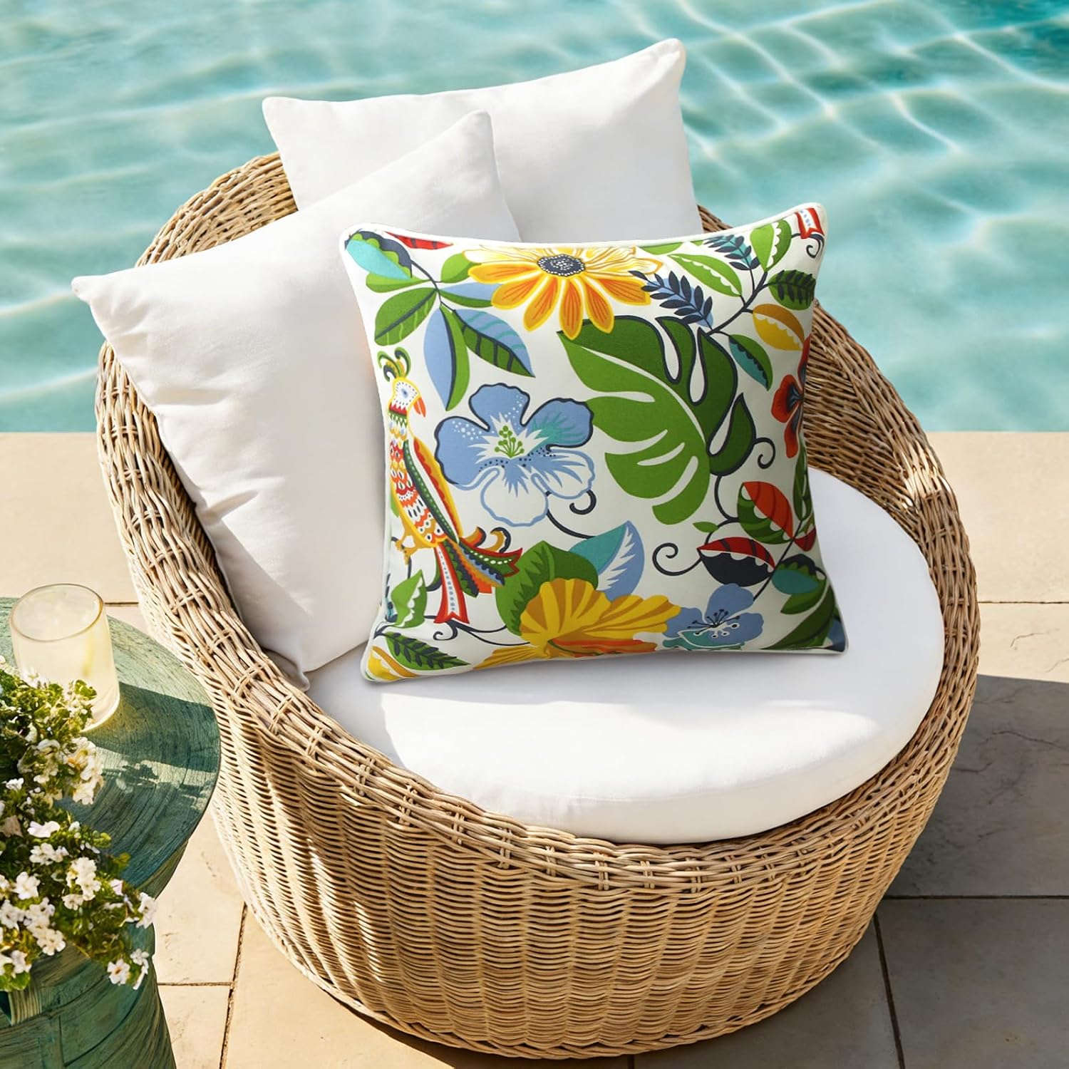 2 Pack 18x18 Outdoor Throw Pillows Flower Bird