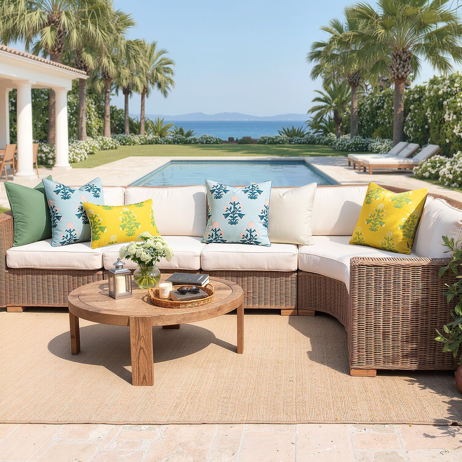 2 Pack Yellow Floral Outdoor Throw Pillows With Inserts