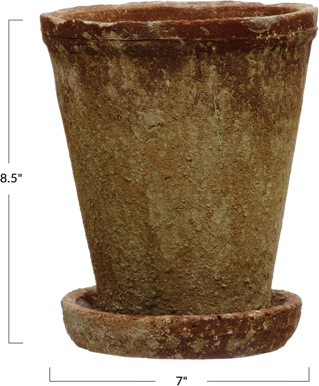 Cement Terra-Cotta Planter With Saucer
