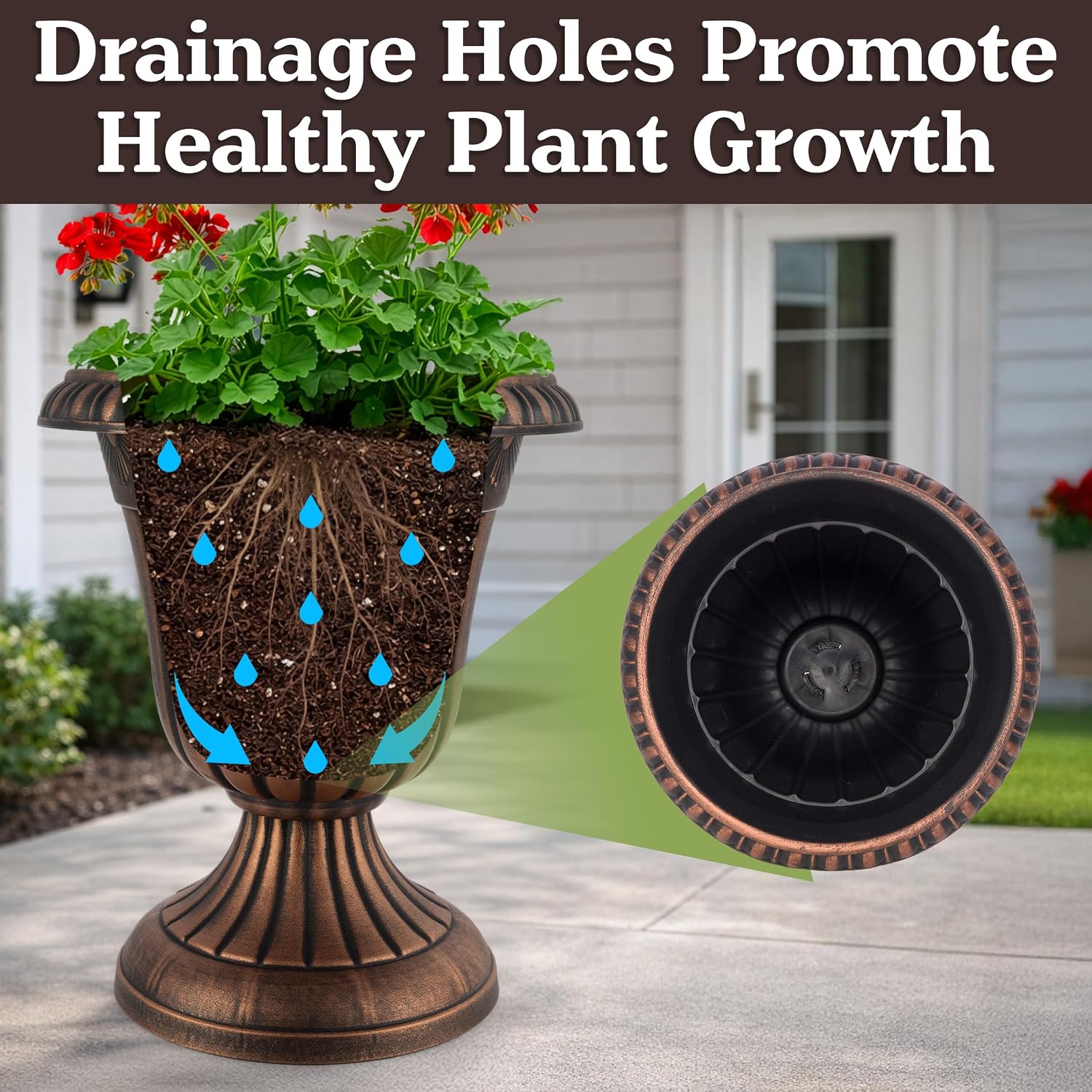2 Rustic Bronze Plastic Urn Planters