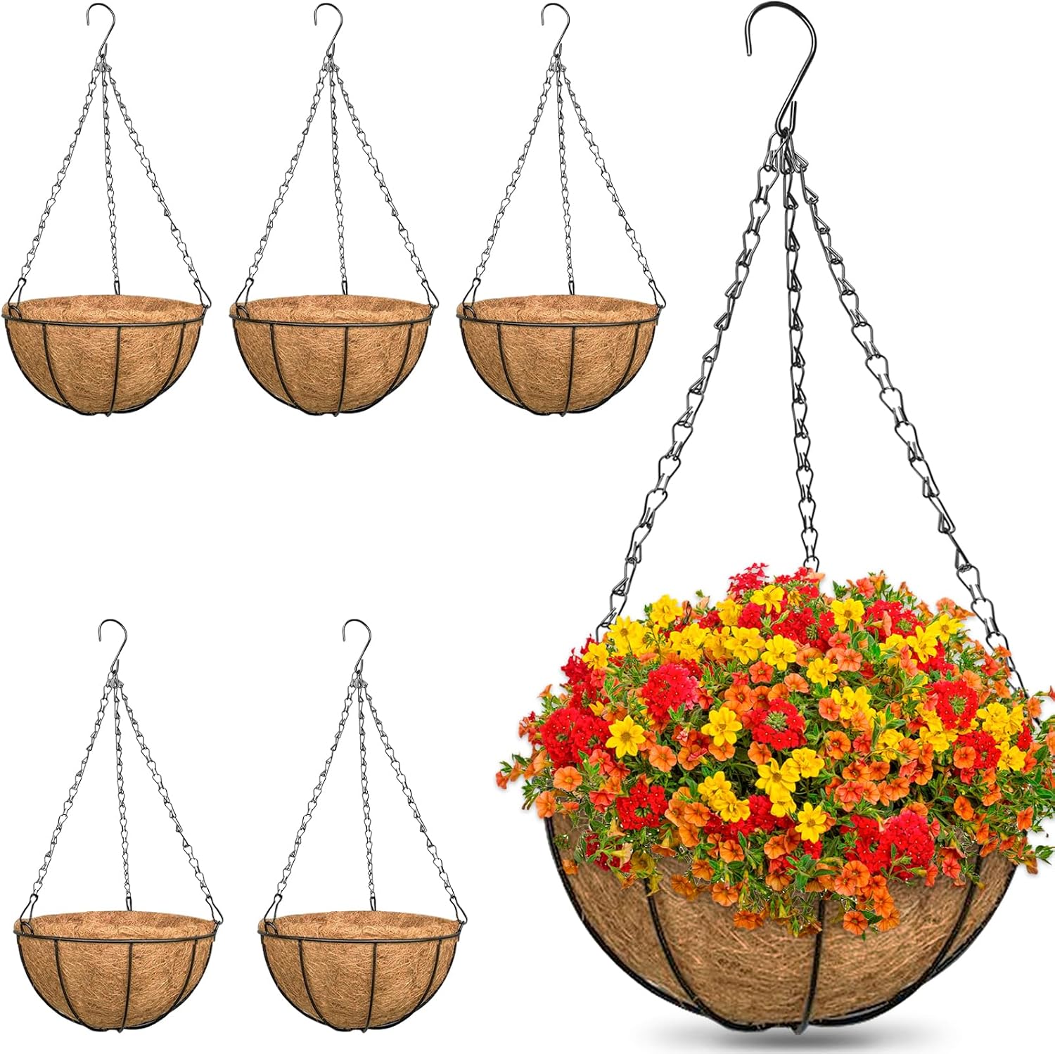 6 Pack Metal Hanging Baskets Coconut Liners