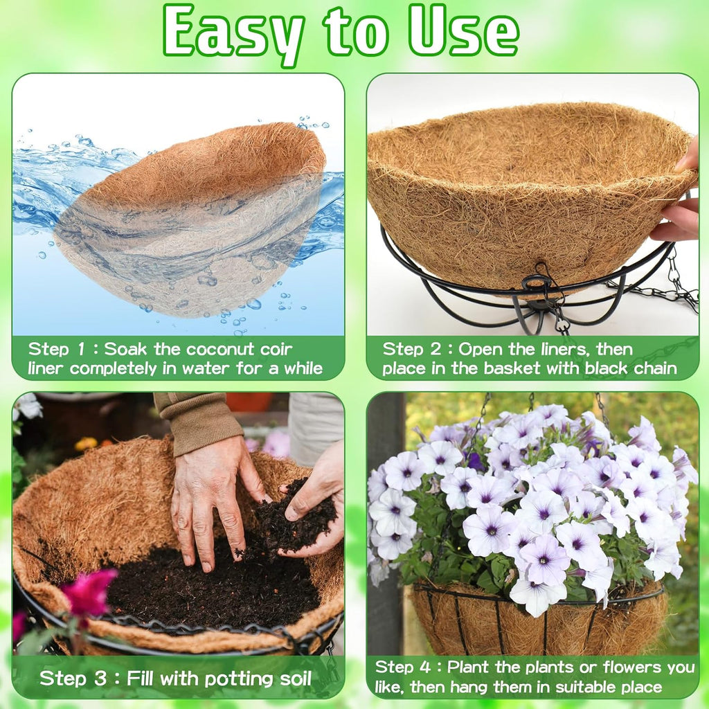 6 Pack Metal Hanging Baskets Coconut Liners