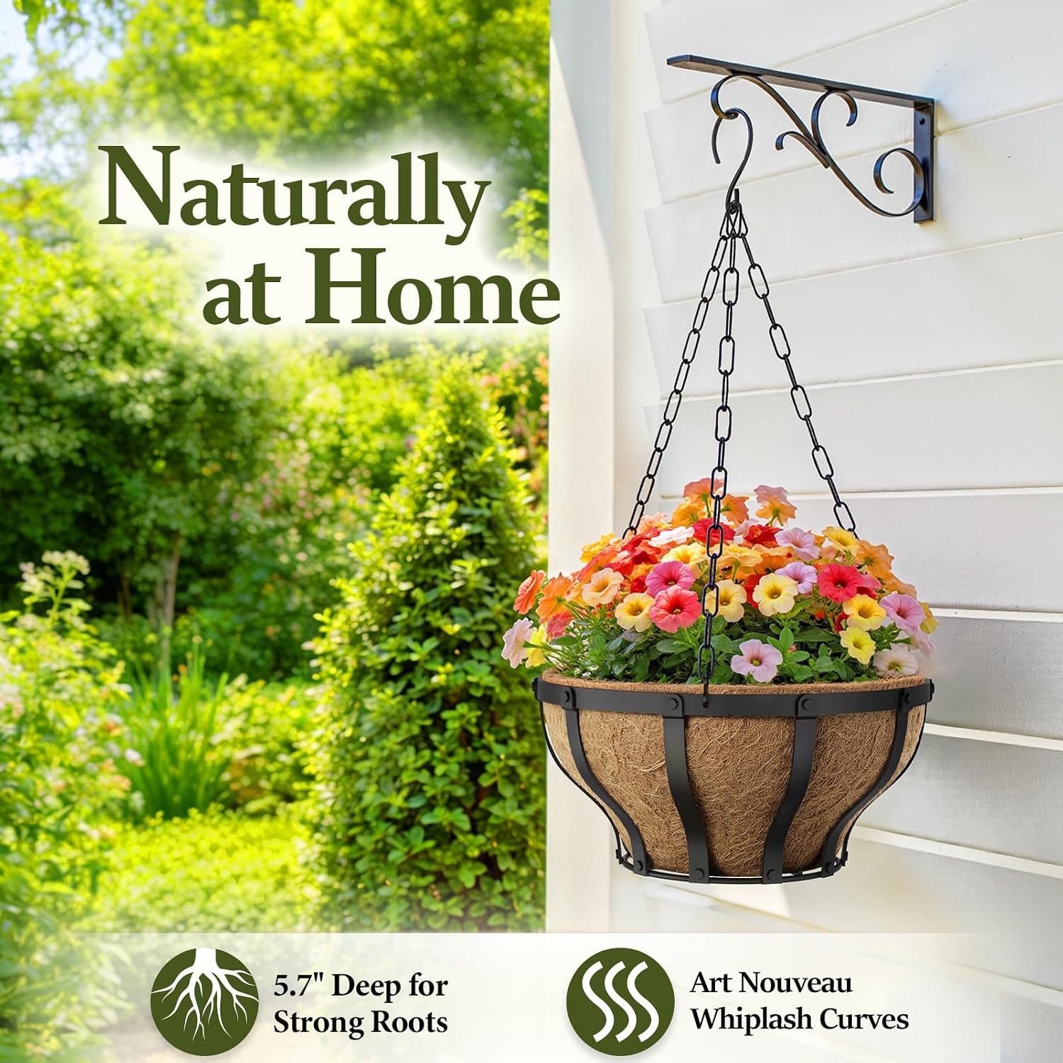 3 Pack Wrought Iron Hanging Baskets Coco Liner