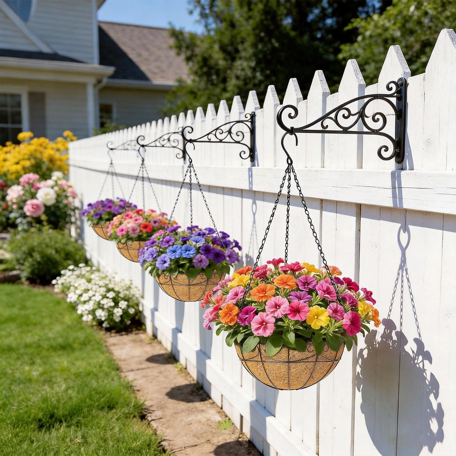 4 Pack Metal Hanging Baskets With Coco Liners
