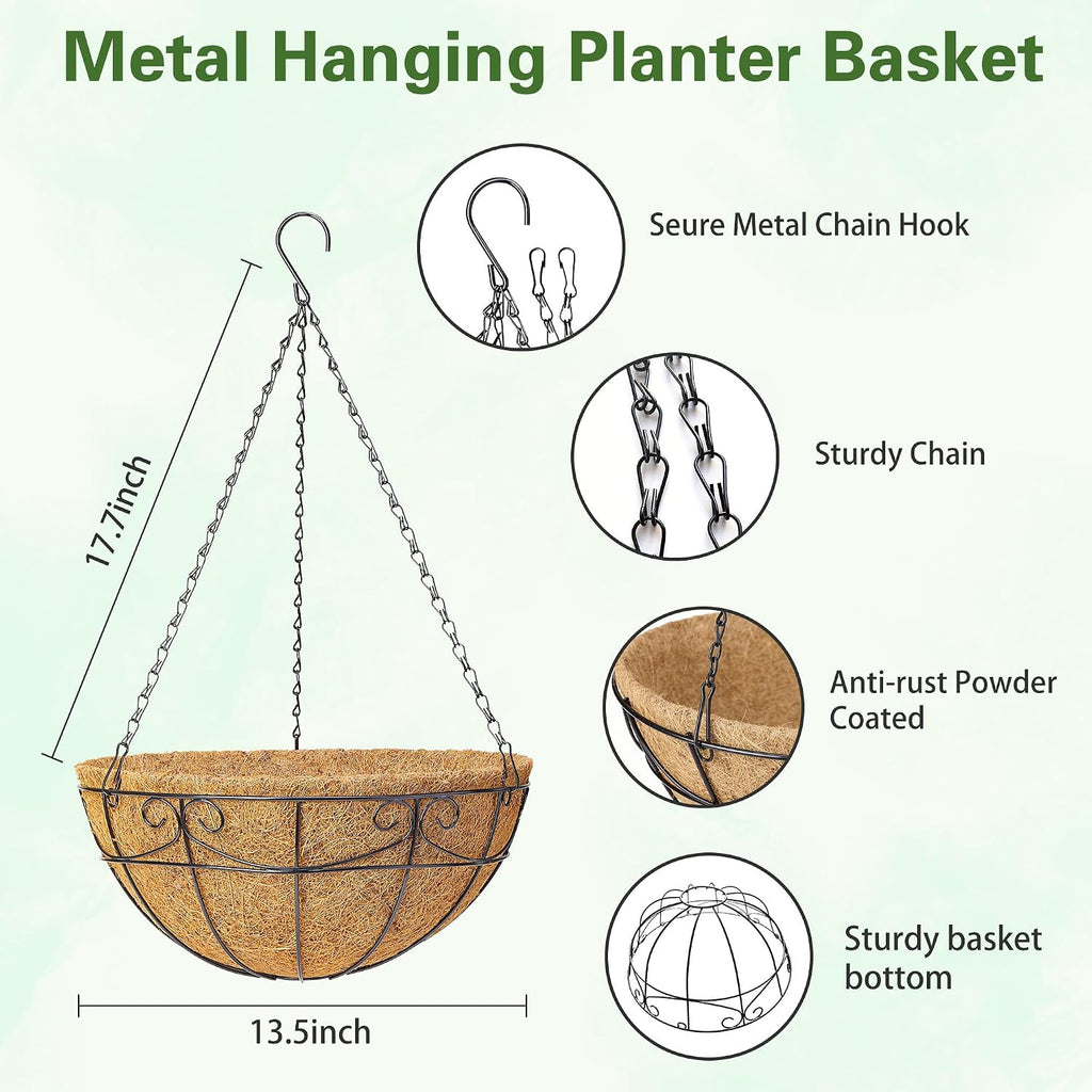 4 Pack Metal Hanging Baskets With Coco Liners