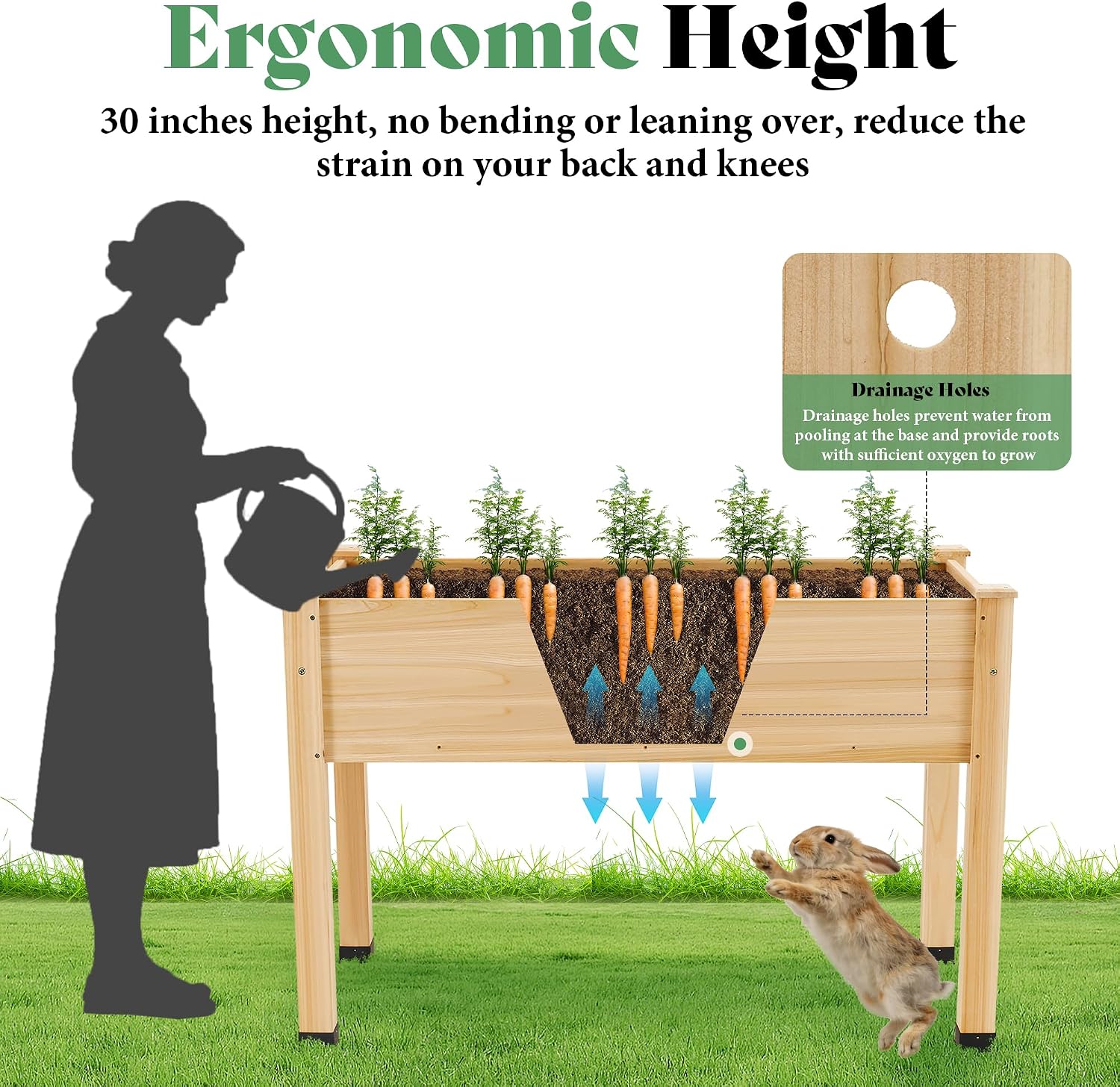 Light Wood Elevated Divided Garden Planter