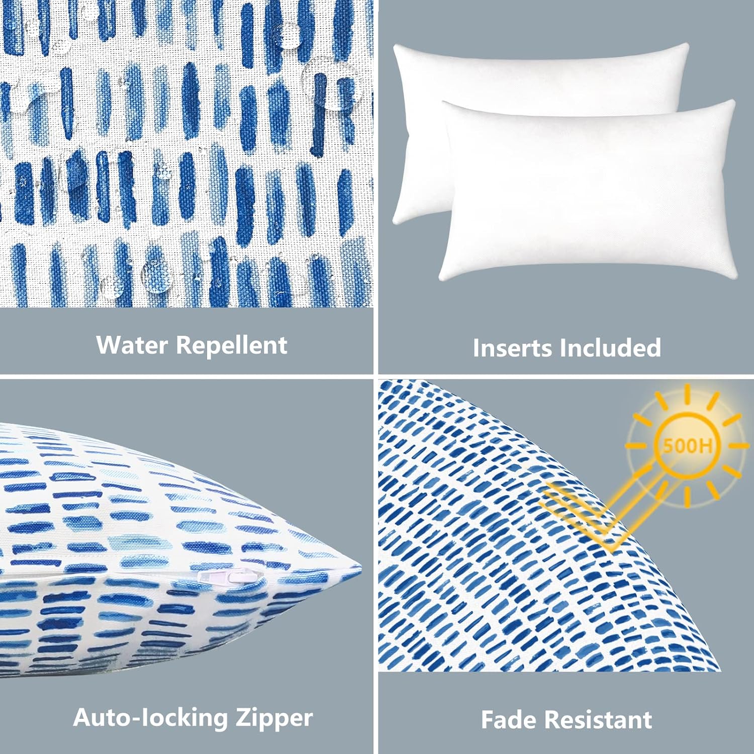 2 Pack Pebble Blue Outdoor Lumbar Pillows With Inserts